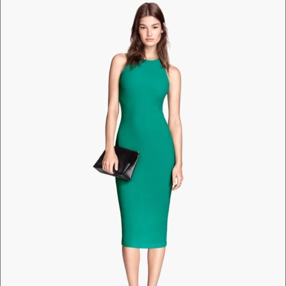 H&M textured crepe racerback midi bodycon dress